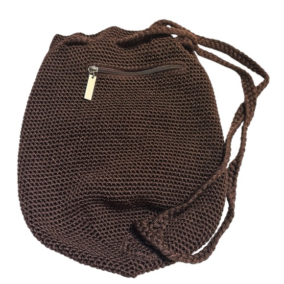 The Sak OMG Mini Backpack Chocolate Brown Crochet Knit Drawstring Pockets Boho main image 14